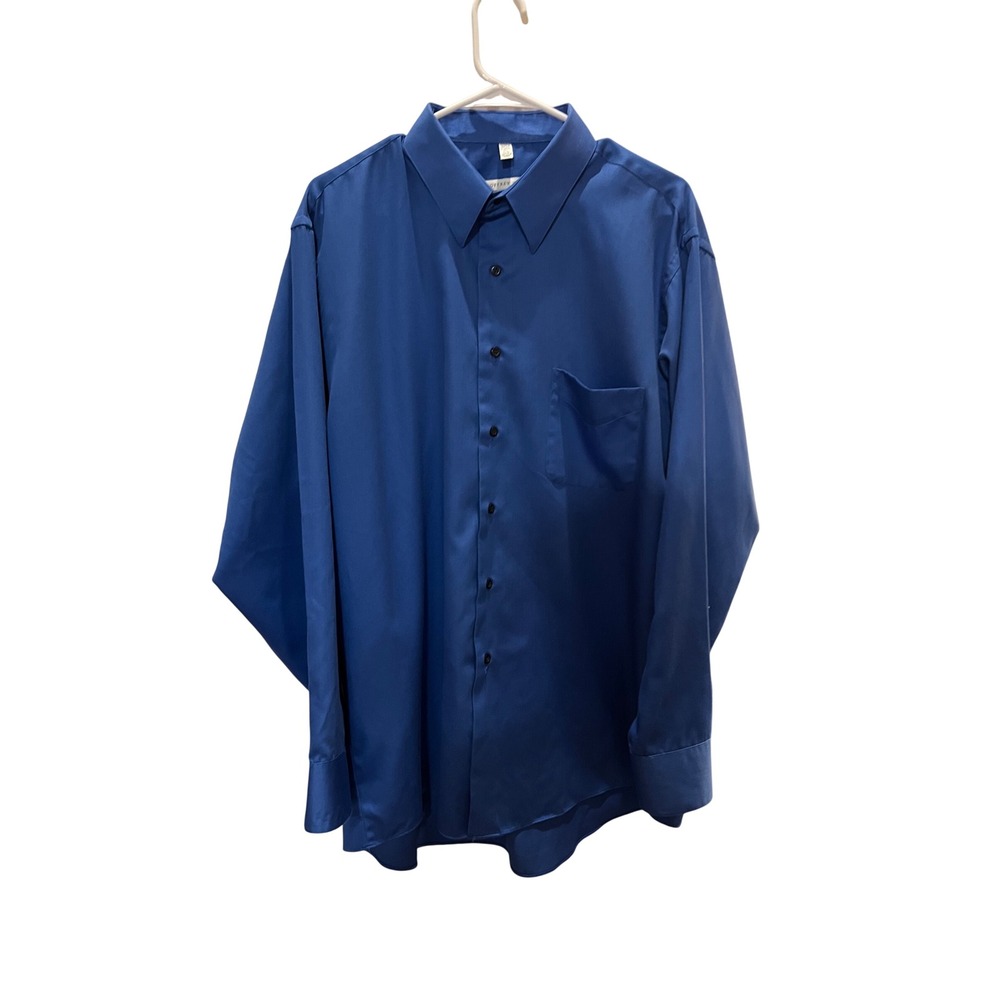 Geoffrey Beene Mens Royal Blue Wrinkle Free Dress Shirt 17.5 34/35 Regular Fit